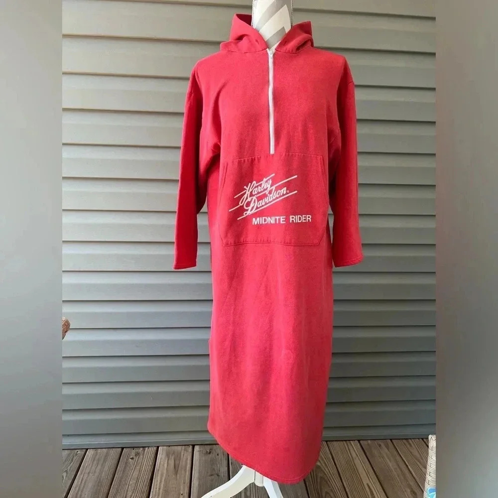 Vintage Harley Davidson MIDNIGHT RIDER Red Hoodie Dress Sz L